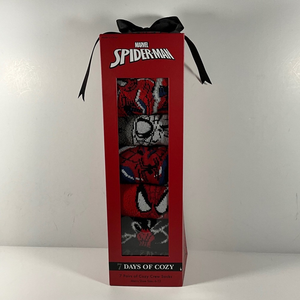 Marvel Spider-Man 7 Days of Cozy Mens Crew Socks Gift Set 7 Pairs Size 6-12 NIB
